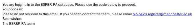 Screenshot of email text from authentication email